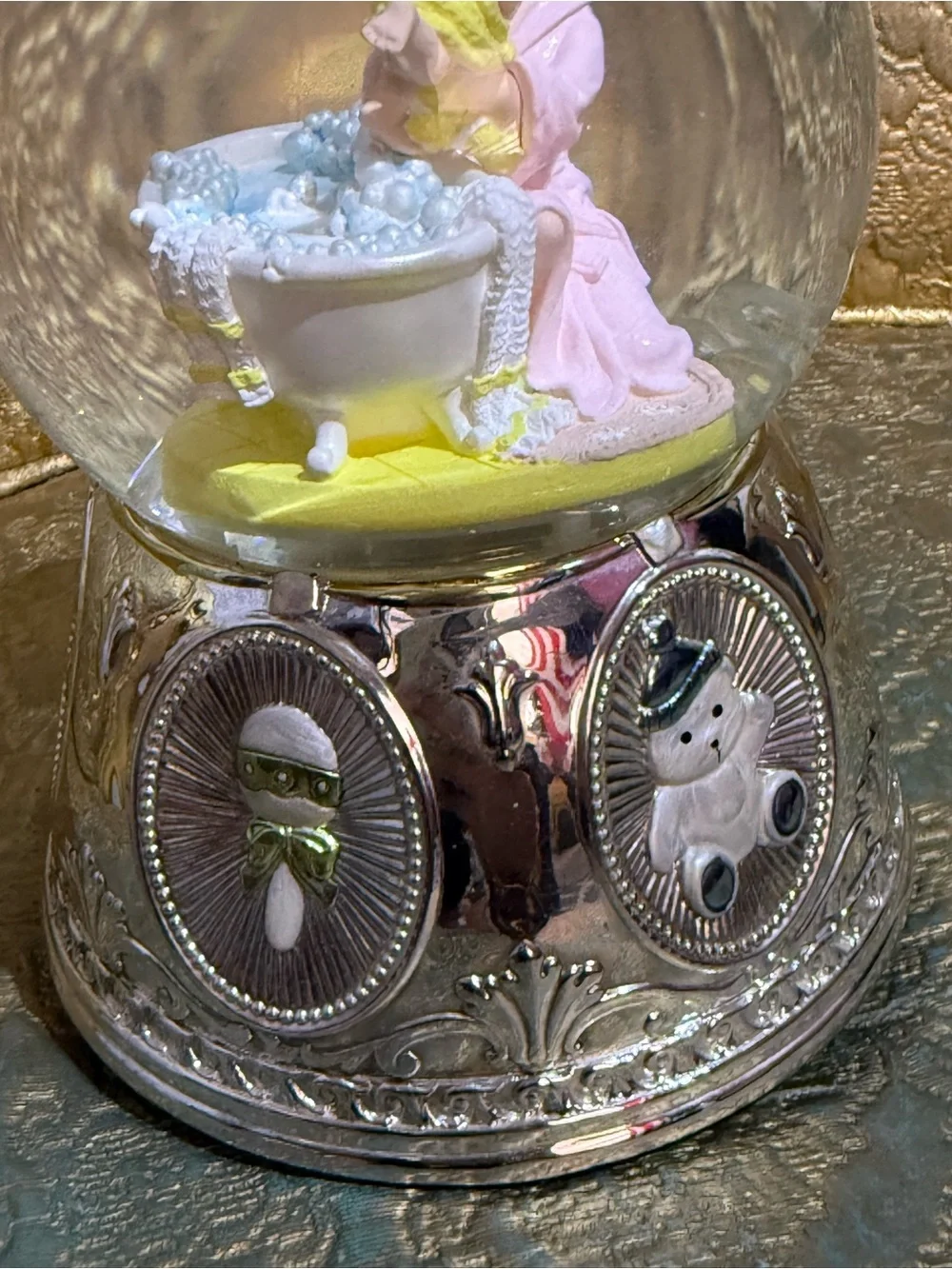 Wallace Silver Globe Bath Time Baby bubbles Music box|You are my sunshine RARE